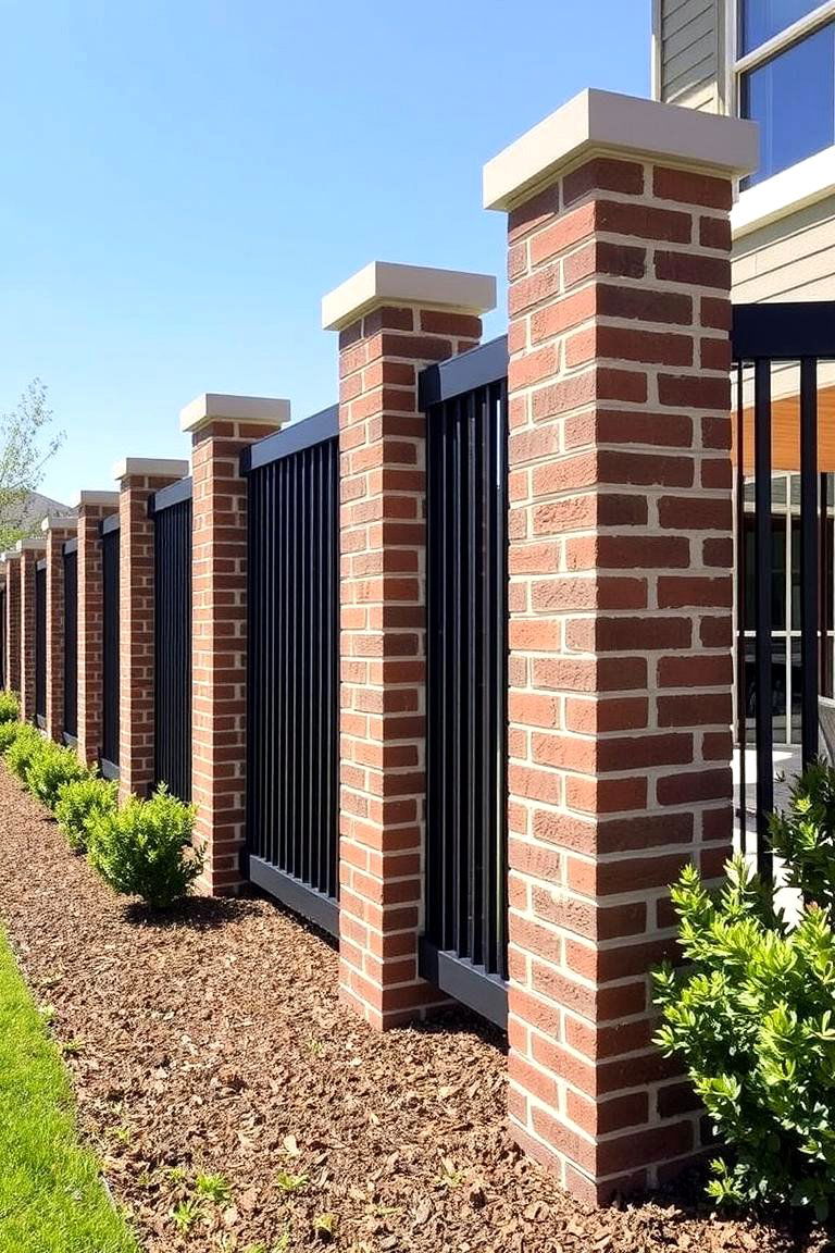 Vertical Accent Brick Fence - 24 Front Yard Brick Fence Ideas