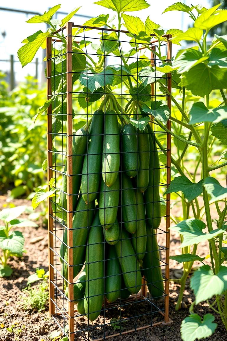 Vertical Cage Trellis with Wire Mesh - 24 Cucumber Trellis Ideas
