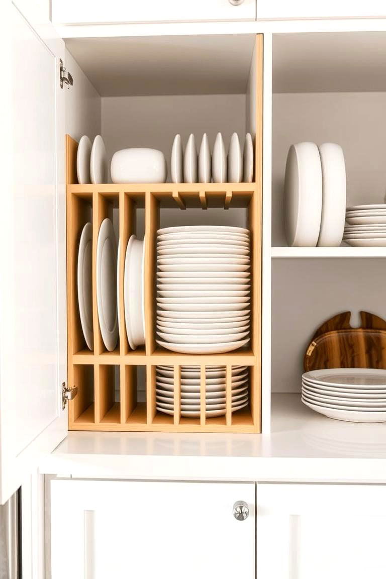 Vertical Dividers for Dish Storage Efficiency - 24 cabinet storage ideas