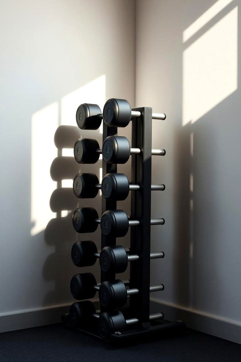 Vertical Dumbbell Rack - 24 Small Home Gym Ideas
