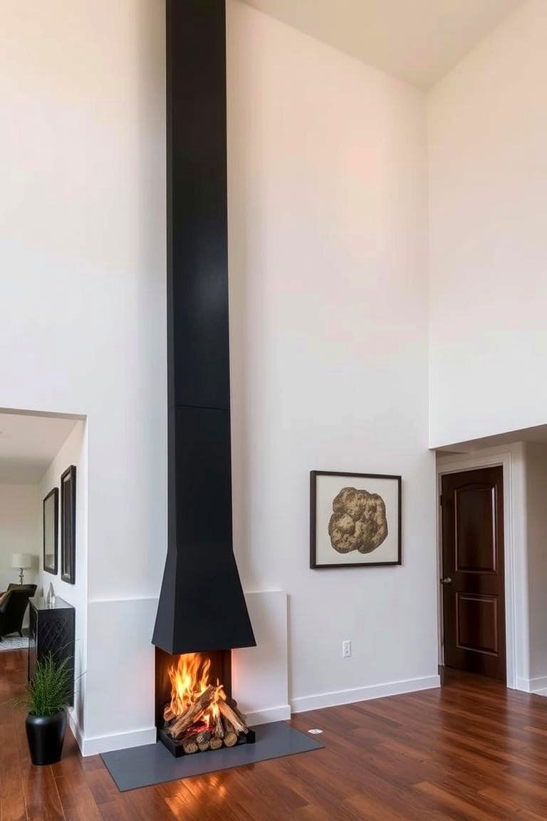 Vertical Fireplace for Tall Walls - 24 Modern Fireplace Ideas
