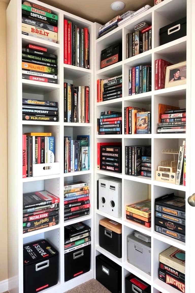 Vertical Game Storage - 24 Small Game Room Ideas