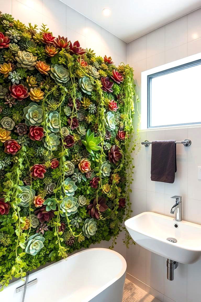 Vertical Garden Wall - 24 Greenhouse Bathroom Ideas