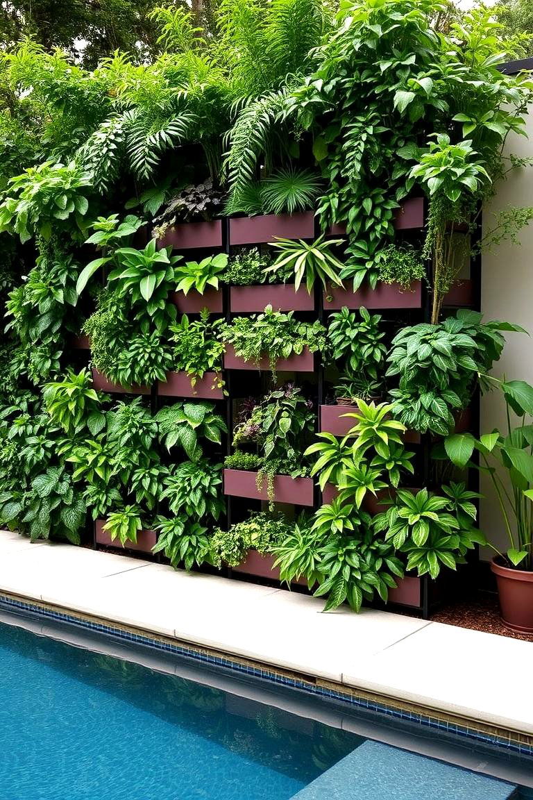 Vertical Garden Walls for Dramatic Effect - 24 Pool Privacy Ideas