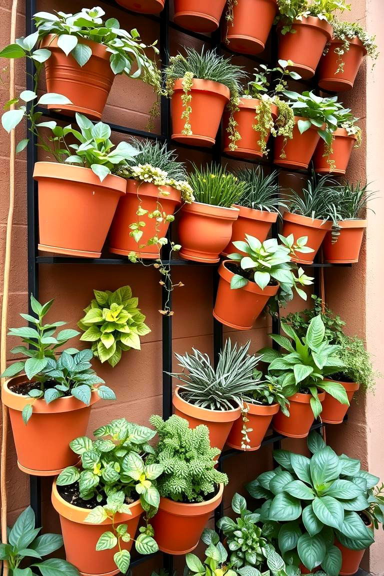 Vertical Garden with Terracotta Pots - 24 Vertical Garden Ideas