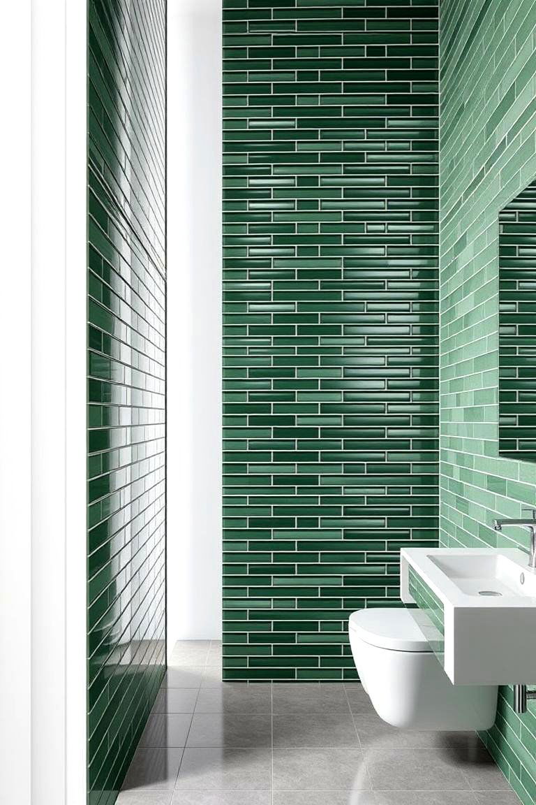 Vertical Stacked Green Tiles - 24 Green Bathroom Tile Ideas