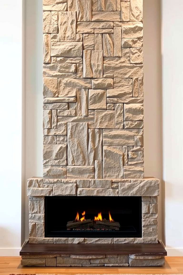 Vertical Stone Slabs - 24 Floor to Ceiling Stone Fireplace Ideas