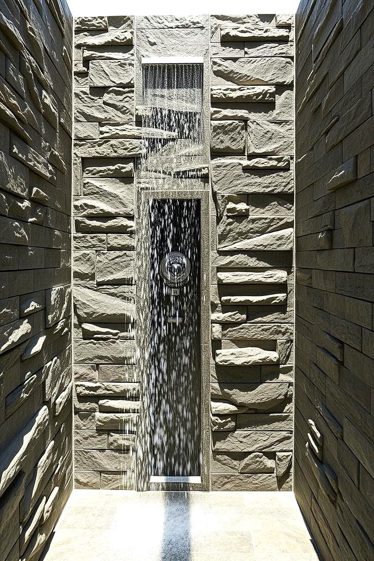 Vertical Stone Waterfall - 24 Stone Shower Design Ideas