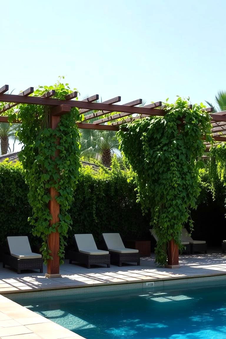 Vertical Trellises with Climbing Plants - 24 Pool Shade Ideas