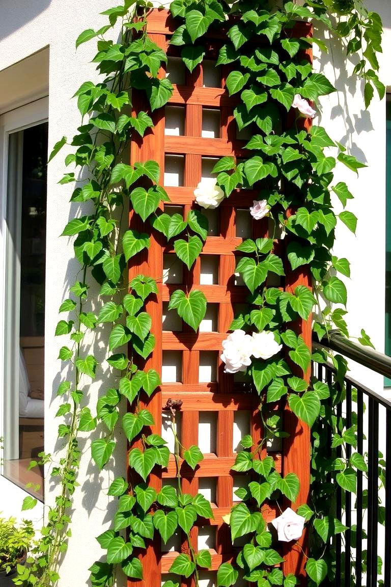 Vertical Wooden Trellis with Climbing Vines - 24 Balcony Trellis Ideas