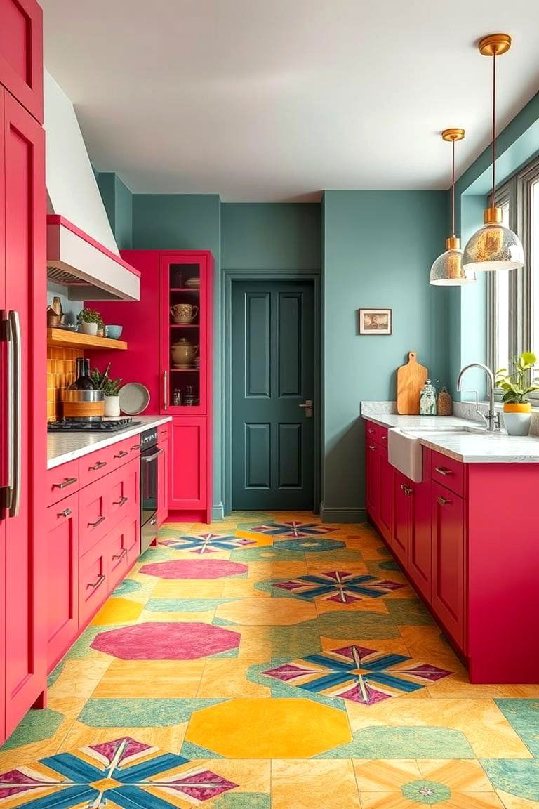 Vibrant Accent Patterns - 24 Linoleum Kitchen Flooring Ideas