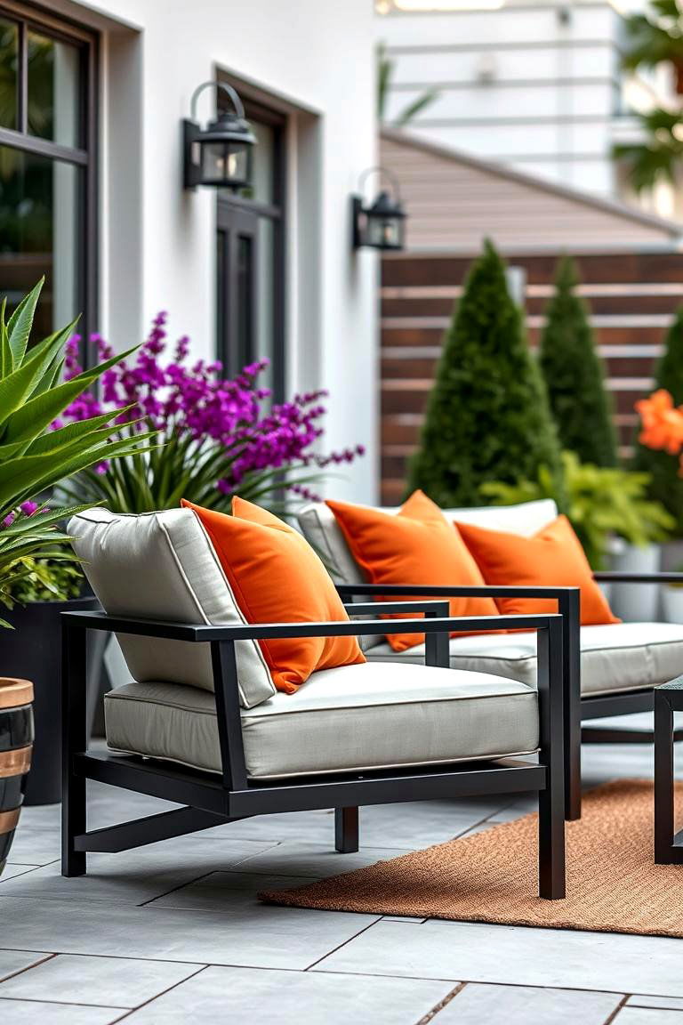 Vibrant Accent Pillows - 24 Mid-century Modern Patio Ideas