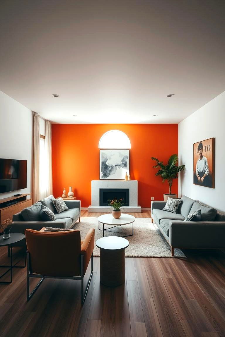 Vibrant Accent Wall with Burnt Orange - 24 Burnt Orange Living Room Ideas