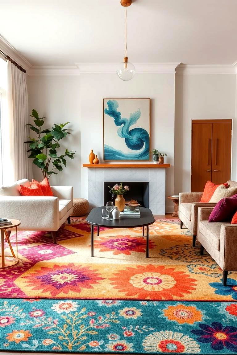 Vibrant Area Rugs - 24 Colorful Living Room Ideas