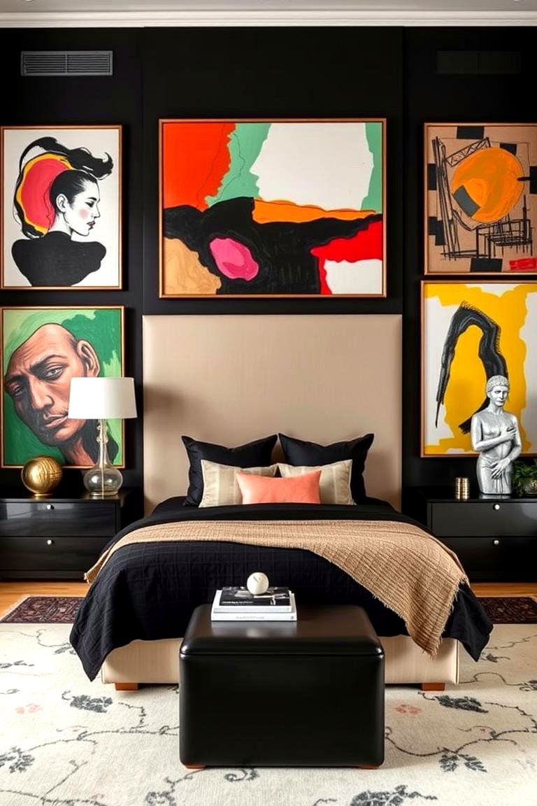 Vibrant Art Integration - 24 Black and Beige Bedroom Design Ideas