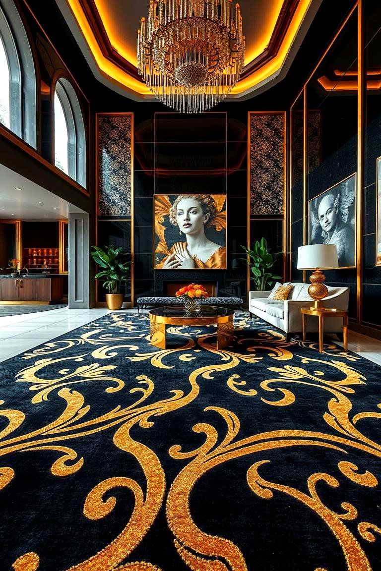 Vibrant Black and Gold Area Rugs - 24 Black and Gold Living Room Ideas