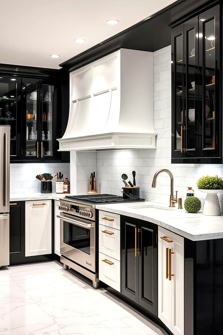 Vibrant Black and White Kitchen with Metallic Accents - 24 Black and White Kitchen Ideas