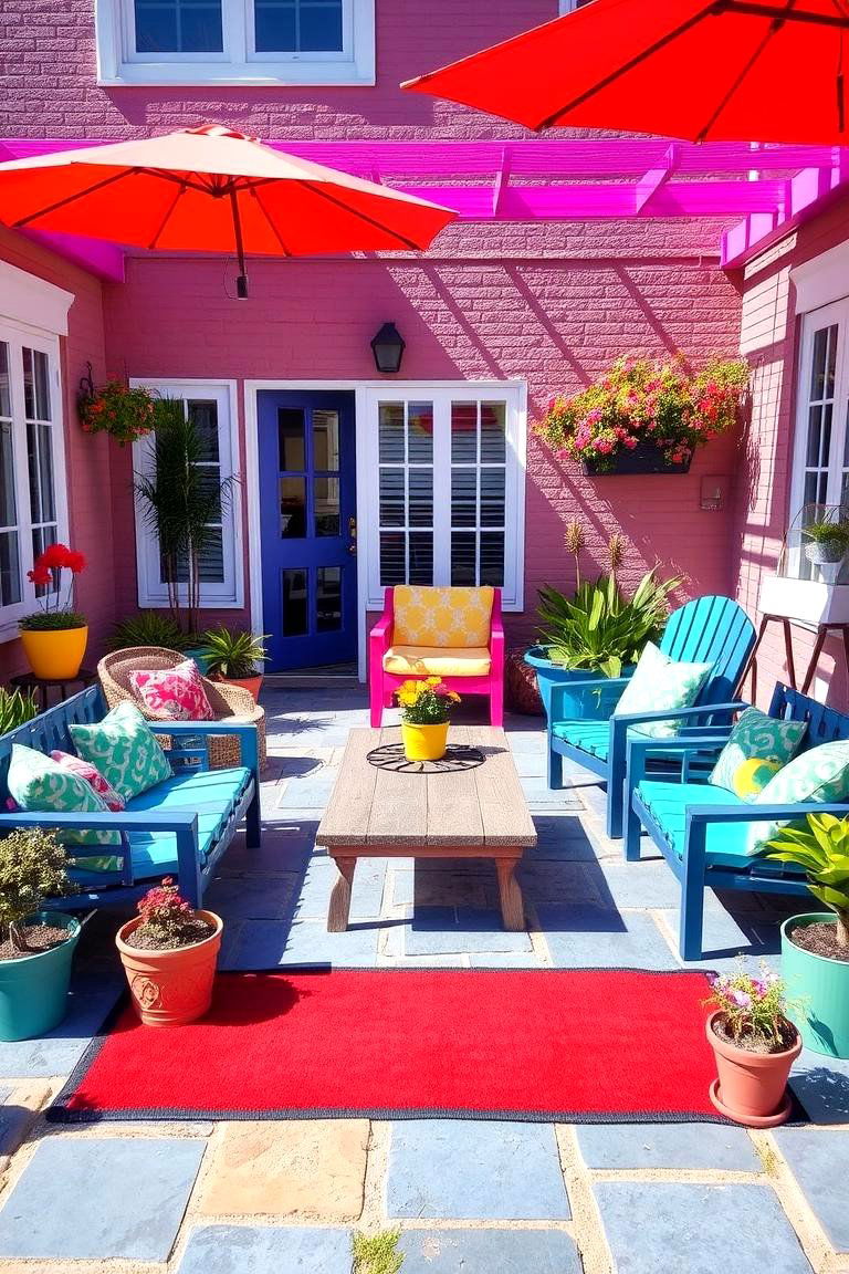 Vibrant Bluestone Patio with Color Accents - 24 Bluestone Patio Ideas