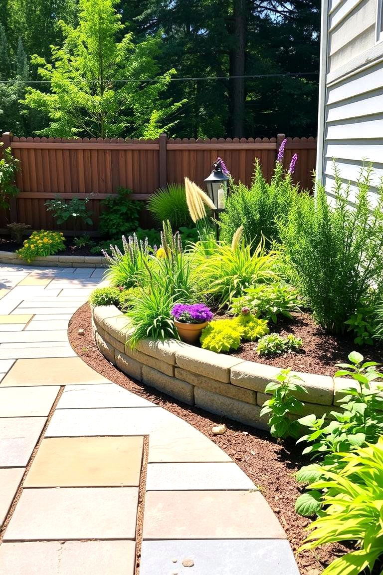 Vibrant Bluestone Patio with Integrated Garden Beds - 24 Bluestone Patio Ideas