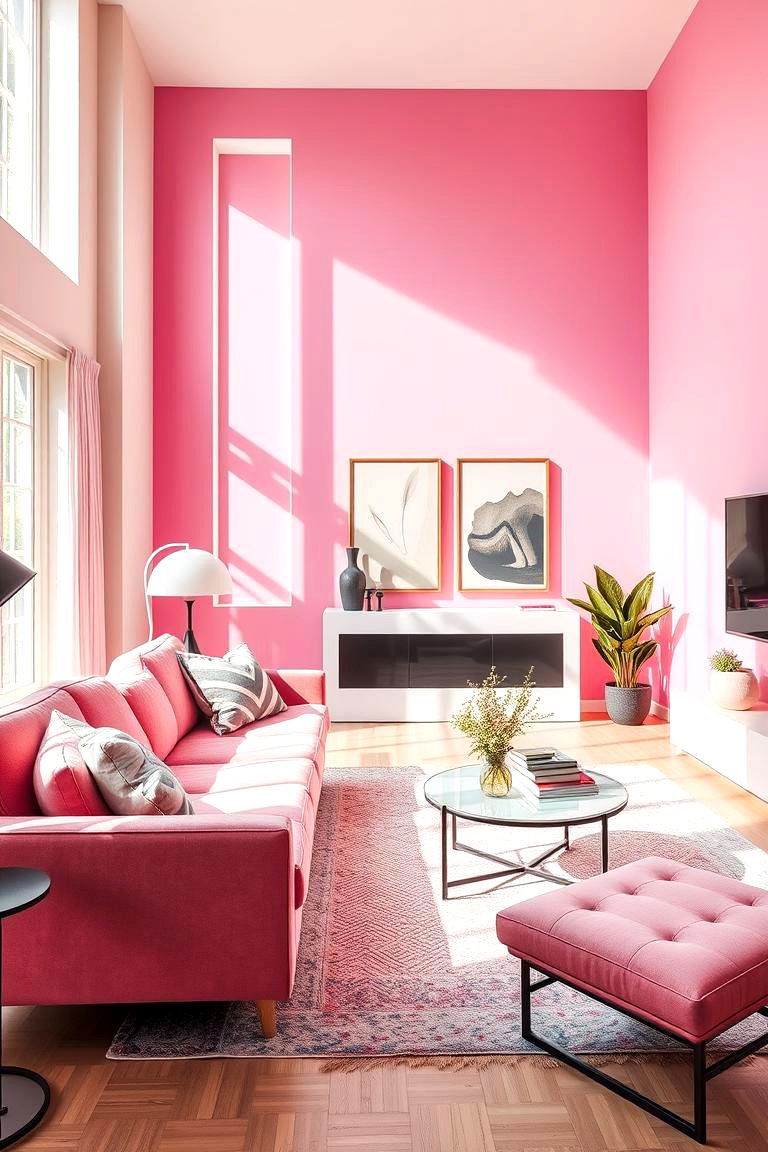 Vibrant Blush Statement - 24 Pink Couch Living Room Ideas
