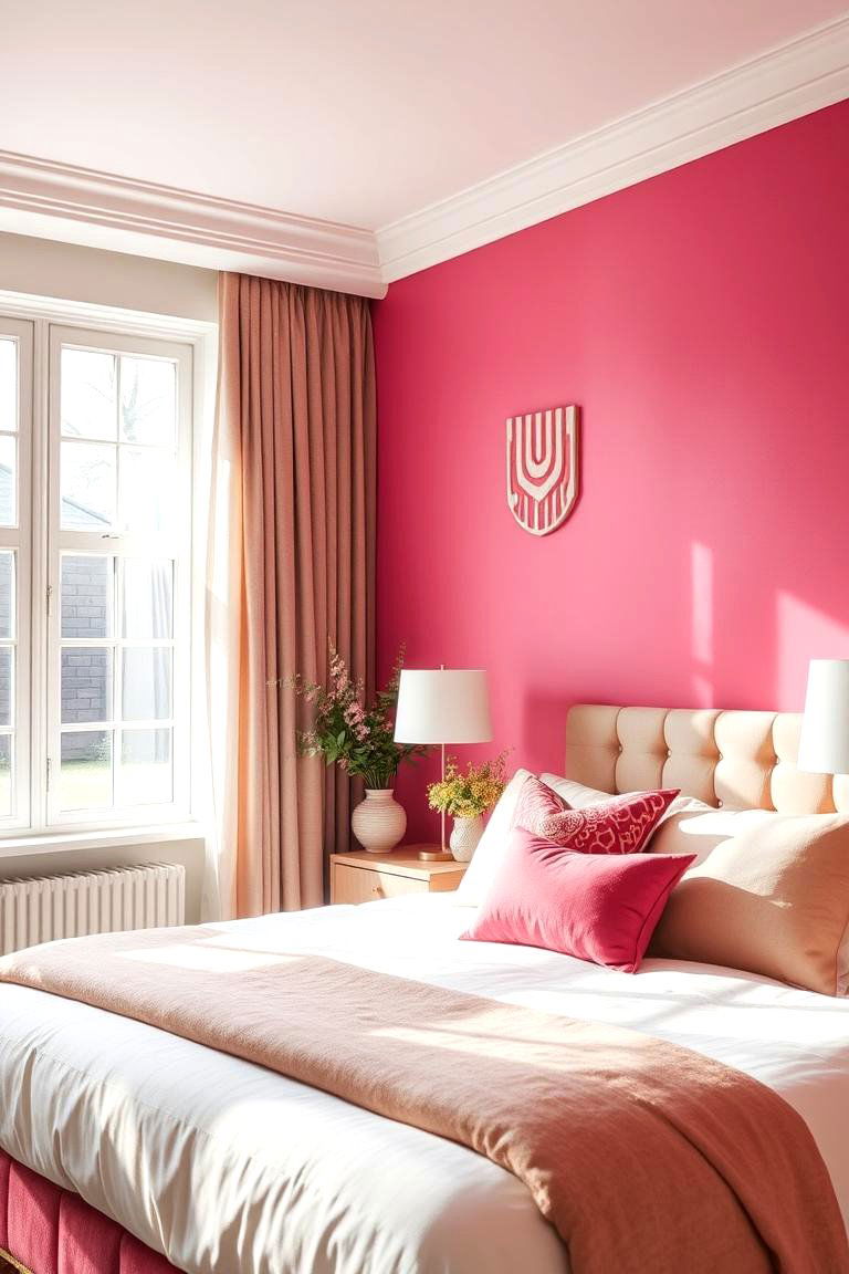 Vibrant Blush Statement - 24 Pink Bedroom Ideas