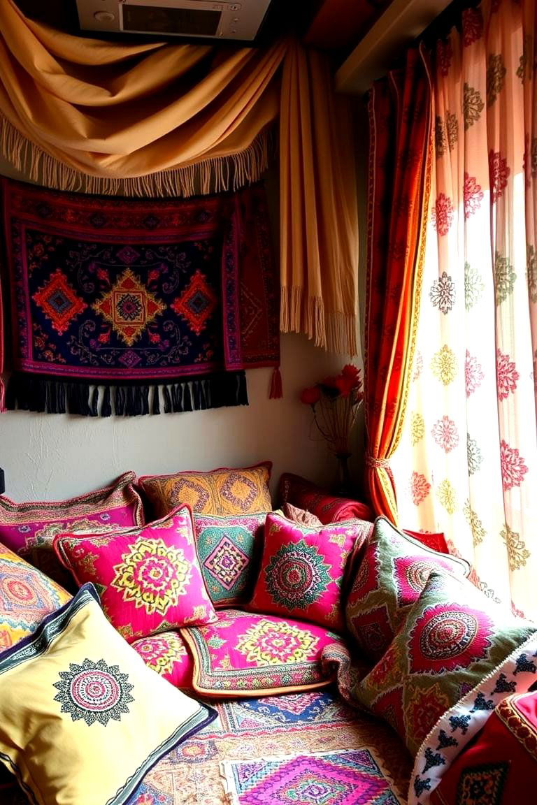 Vibrant Bohemian Textiles - 24 Bohemian Moroccan Living Room Ideas