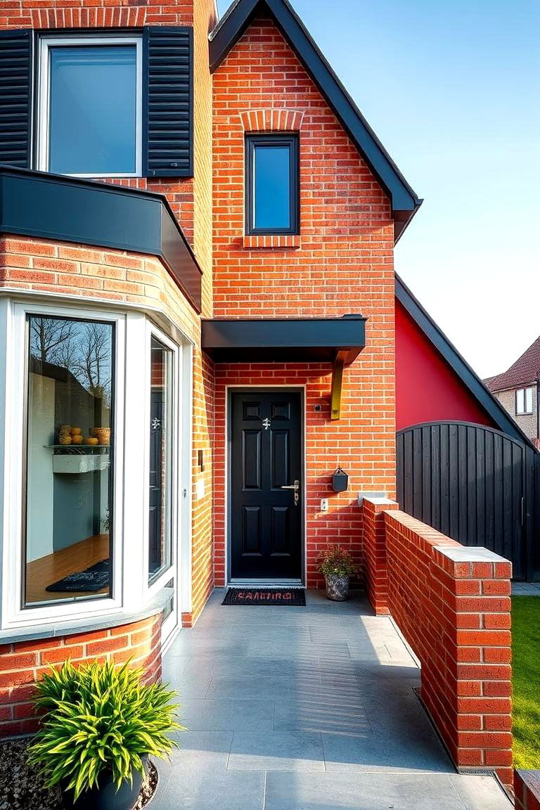 Vibrant Brick Red with Modern Charcoal Accents - 24 Exterior Brick and Paint Color Combinations