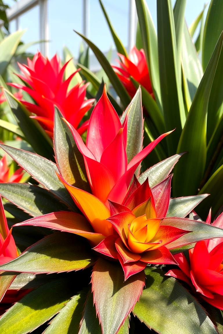Vibrant Bromeliad Display - 24 Tropical Garden Ideas