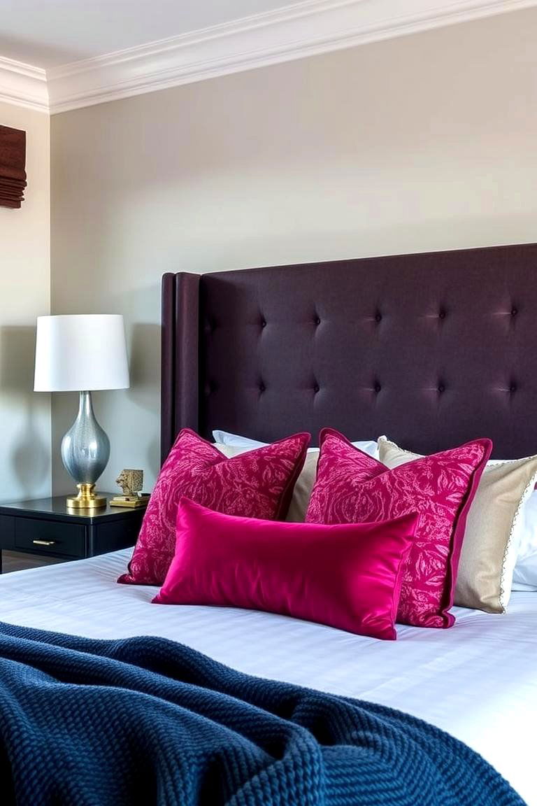 Vibrant Burgundy Pillows - 24 Burgundy Bedroom Ideas