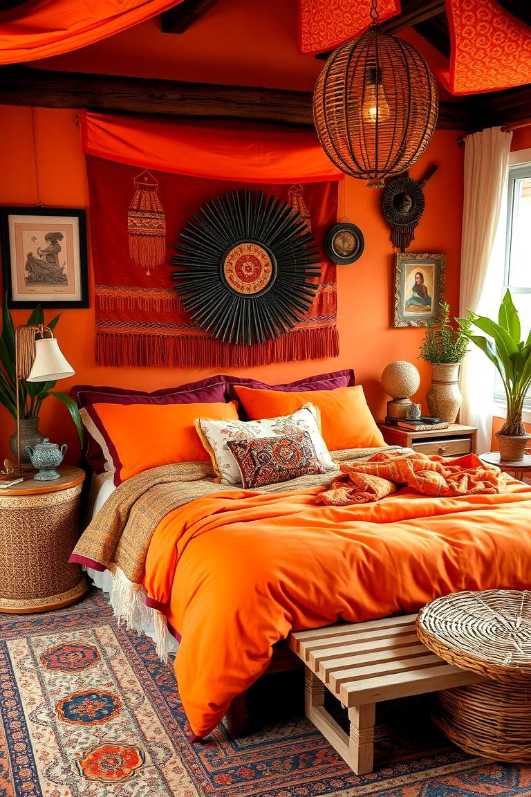Vibrant Burnt Orange Bedding Statements - 24 Boho Burnt Orange Bedroom Ideas