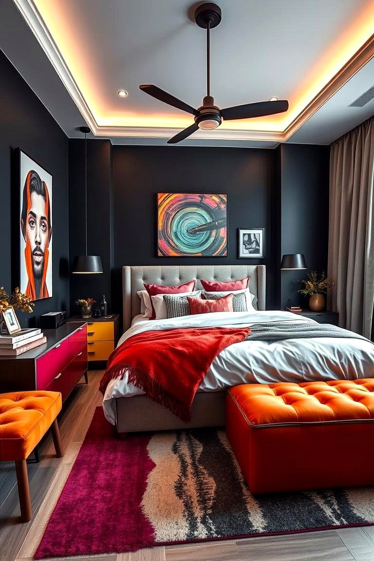 Vibrant Charcoal Fusion - 24 Charcoal Bedroom Ideas