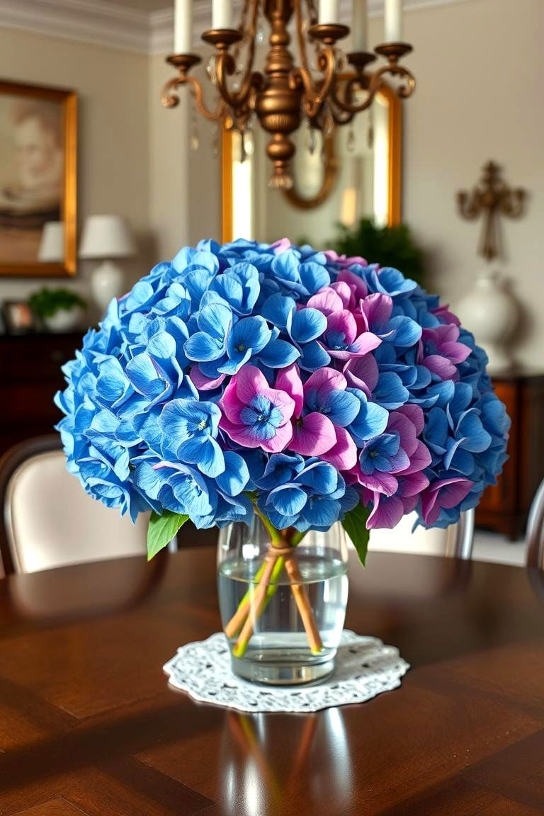 Vibrant Classic Elegance Hydrangea Centerpiece - 24 Hydrangea Centerpiece Ideas