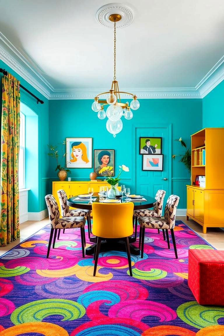 Vibrant Color Accent Carpet - 24 Carpeted Dining Room Ideas