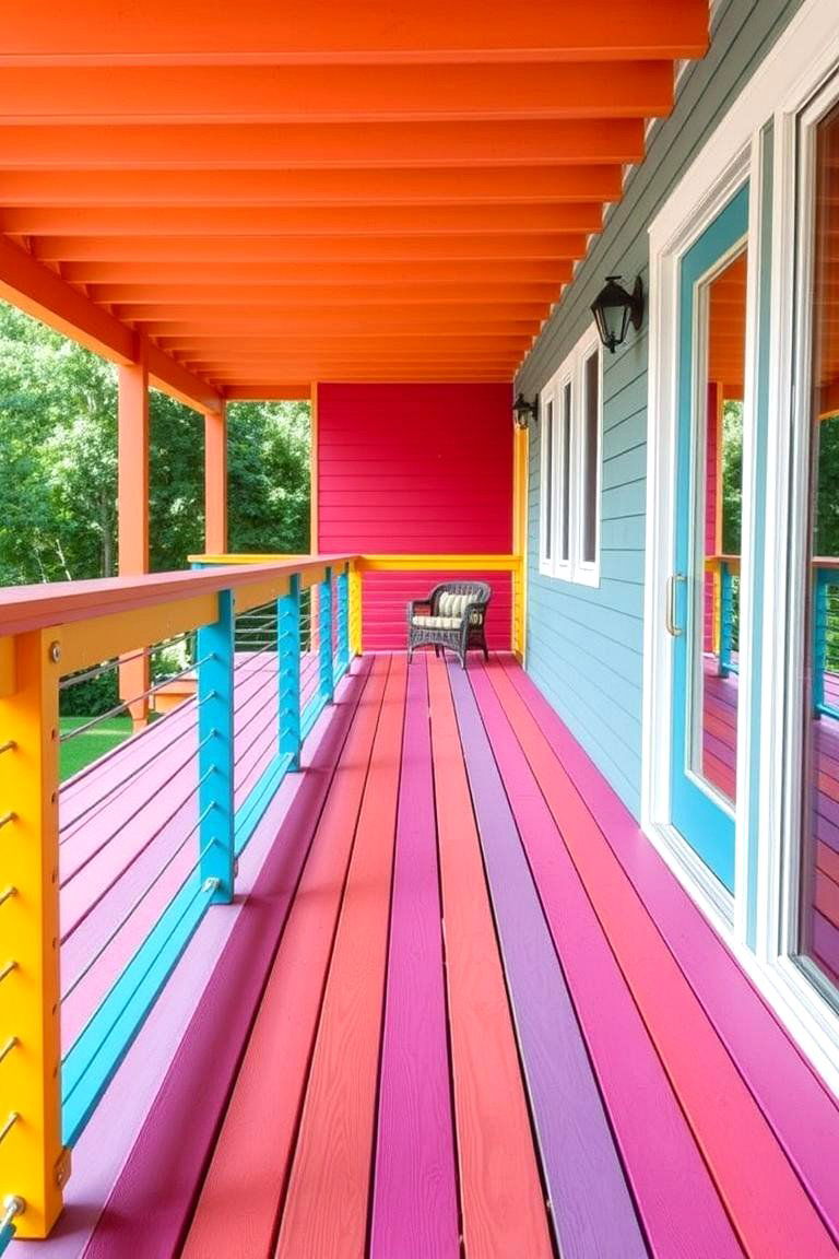 Vibrant Color Accents - 24 Horizontal Deck Railing Ideas