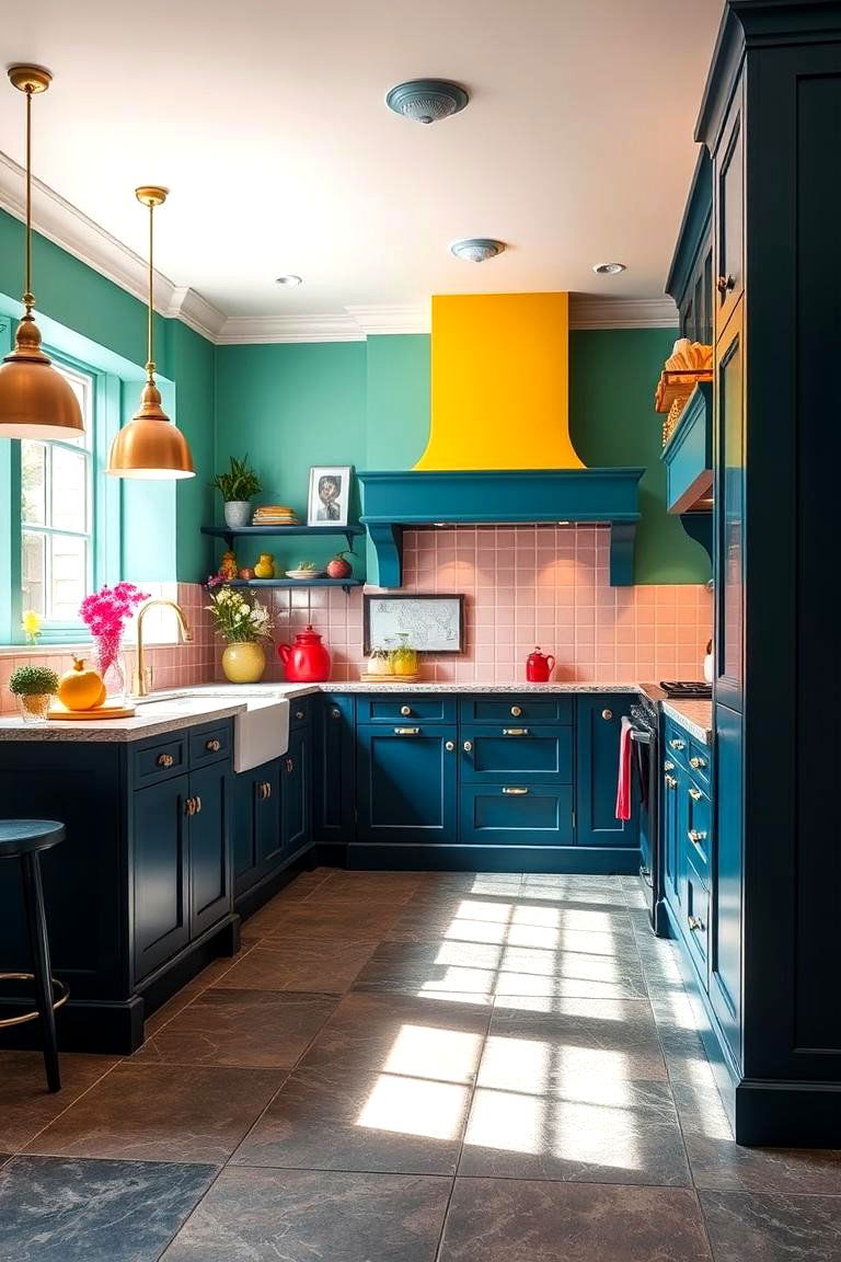 Vibrant Color Accents - 24 Kitchens With Slate Floors