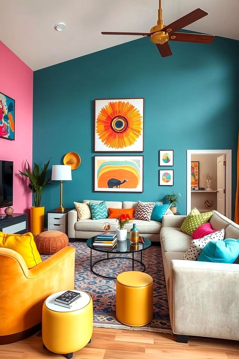 Vibrant Color Accents - 24 Mansion Living Room Ideas