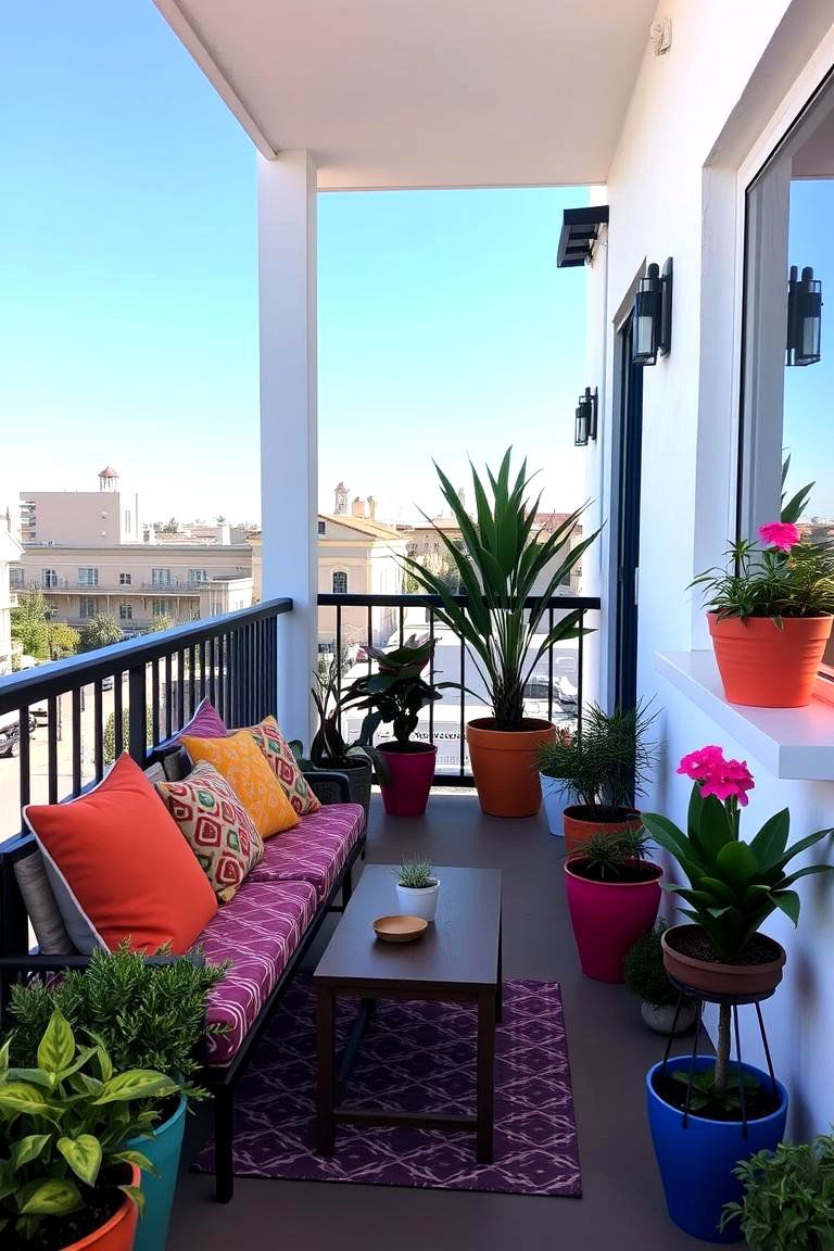 Vibrant Color Accents - 24 Small Balcony Ideas