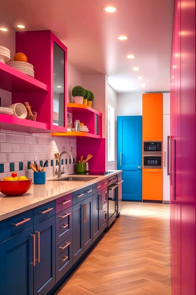 Vibrant Color Accents - 24 Galley Kitchen Ideas