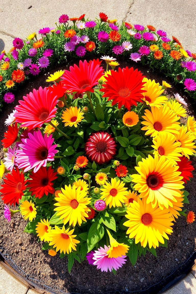 Vibrant Color Burst - 24 Round Garden Bed Ideas
