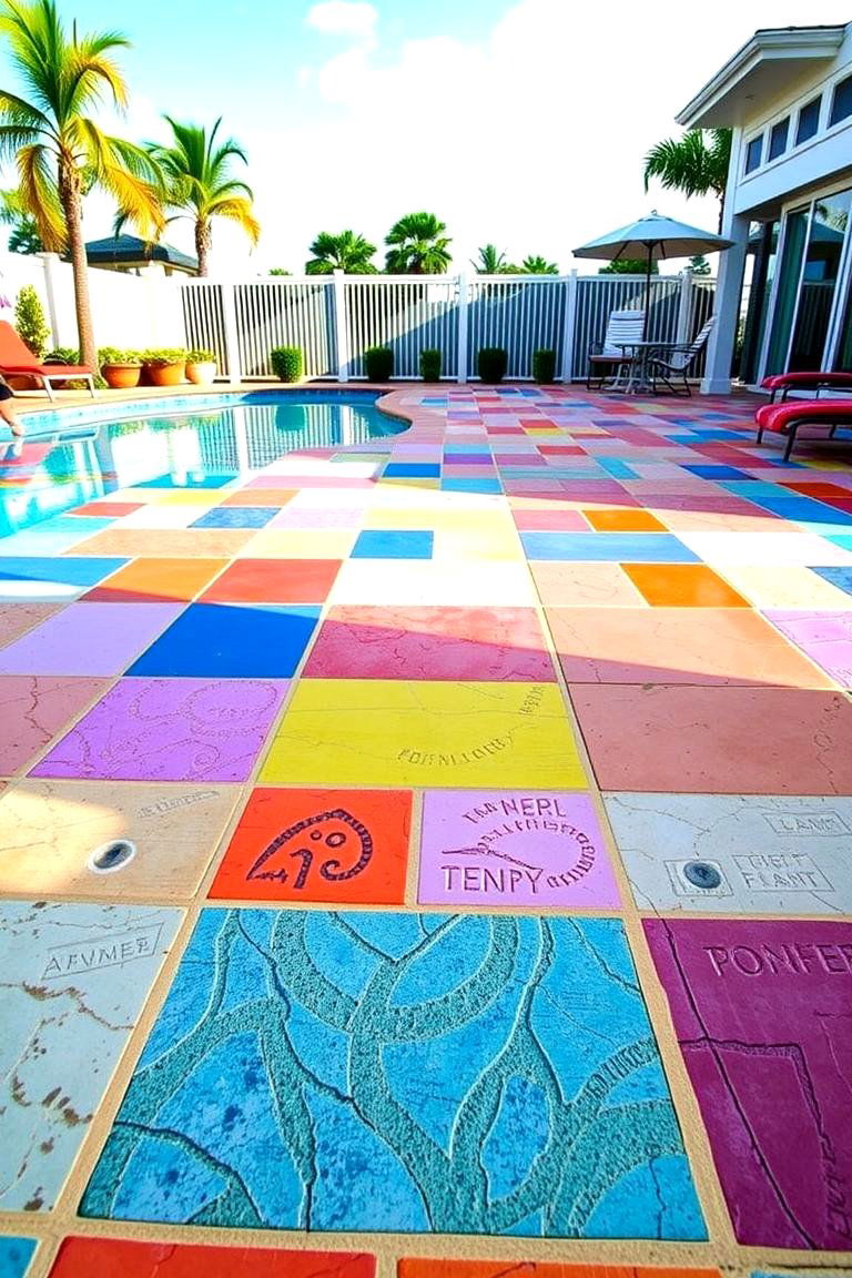 Vibrant Color Infusion - 24 Stamped Concrete Pool Deck Ideas
