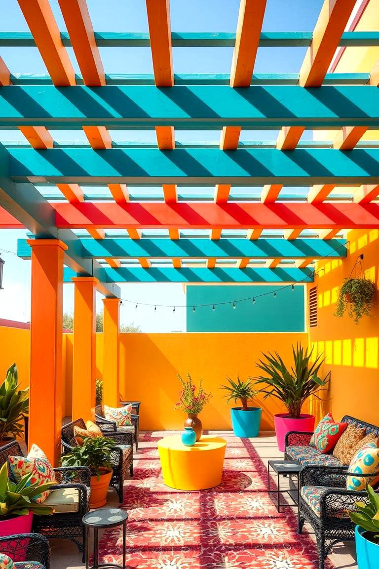 Vibrant Color Pergola - 24 Small Patio Pergola Ideas