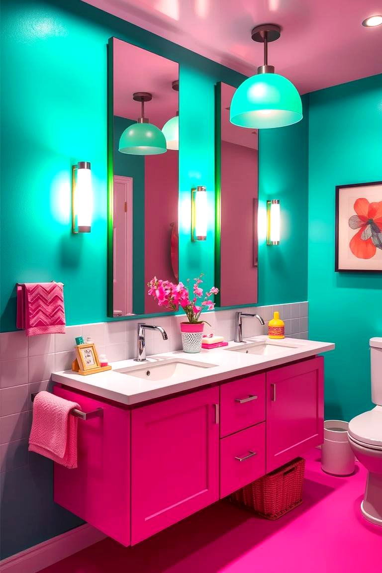 Vibrant Color Pop - 24 Double Vanity Bathroom Ideas