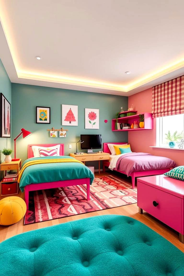 Vibrant Color Pop - 24 Twin Bedroom Ideas