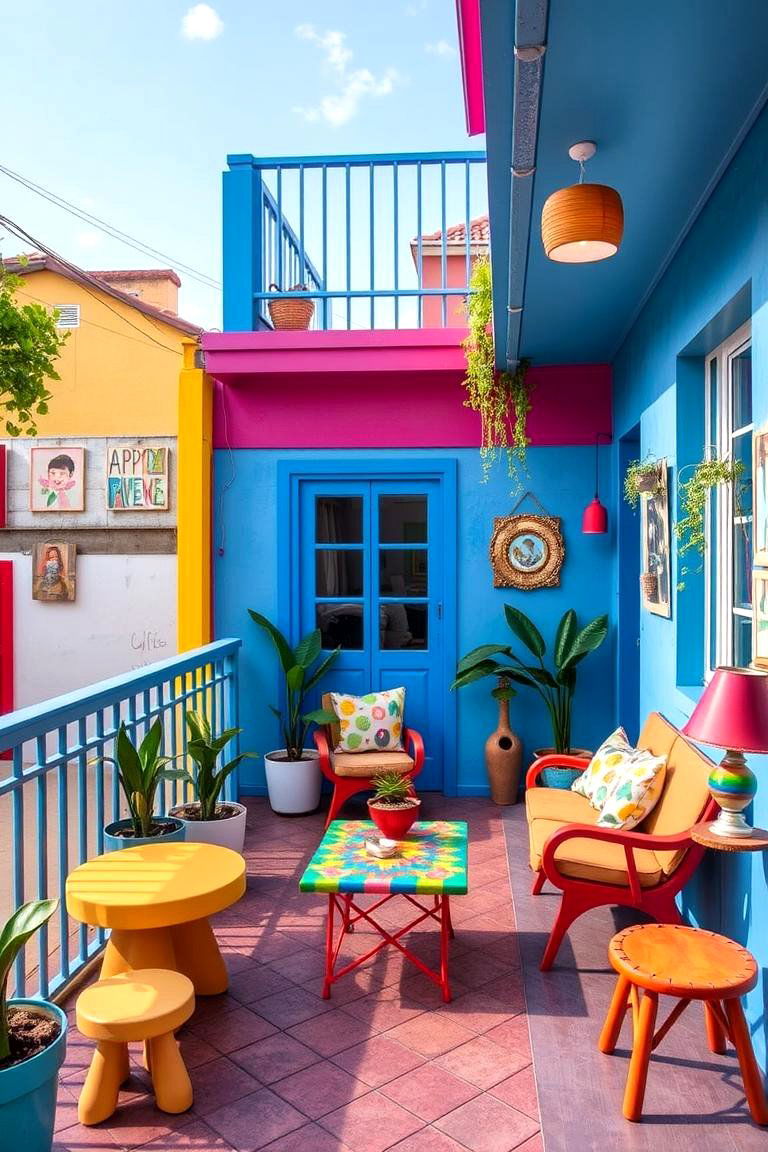 Vibrant Color Pop Balcony - 24 Loft Balcony Ideas