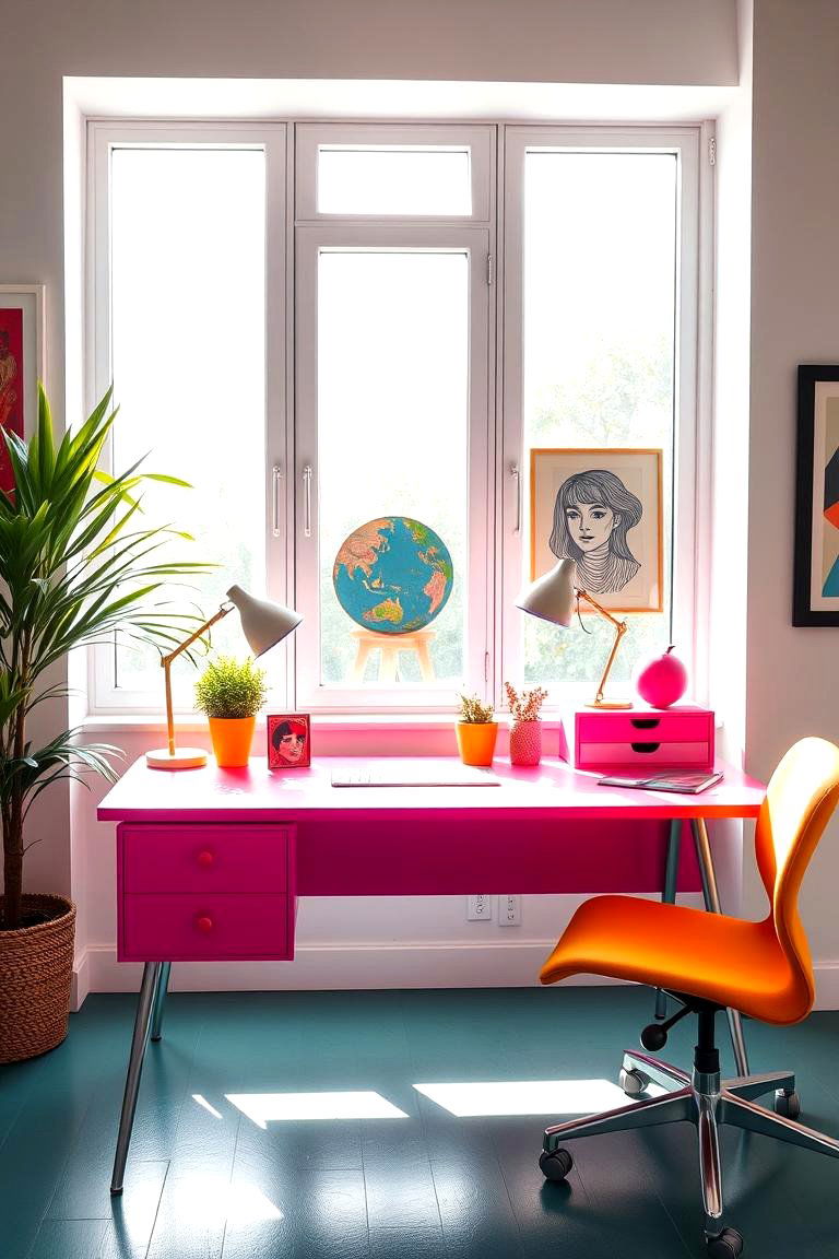 Vibrant Color Pop Desk - 24 Desk in Front of Window Ideas