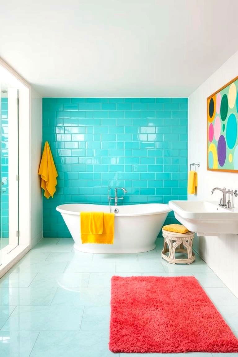 Vibrant Color Pops - 24 Pool Bathroom Ideas