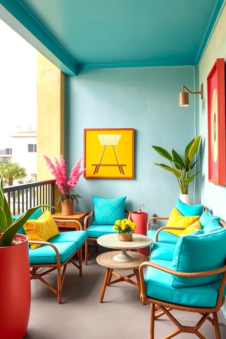 Vibrant Color Scheme for Inspiration - 24 Balcony Office Ideas