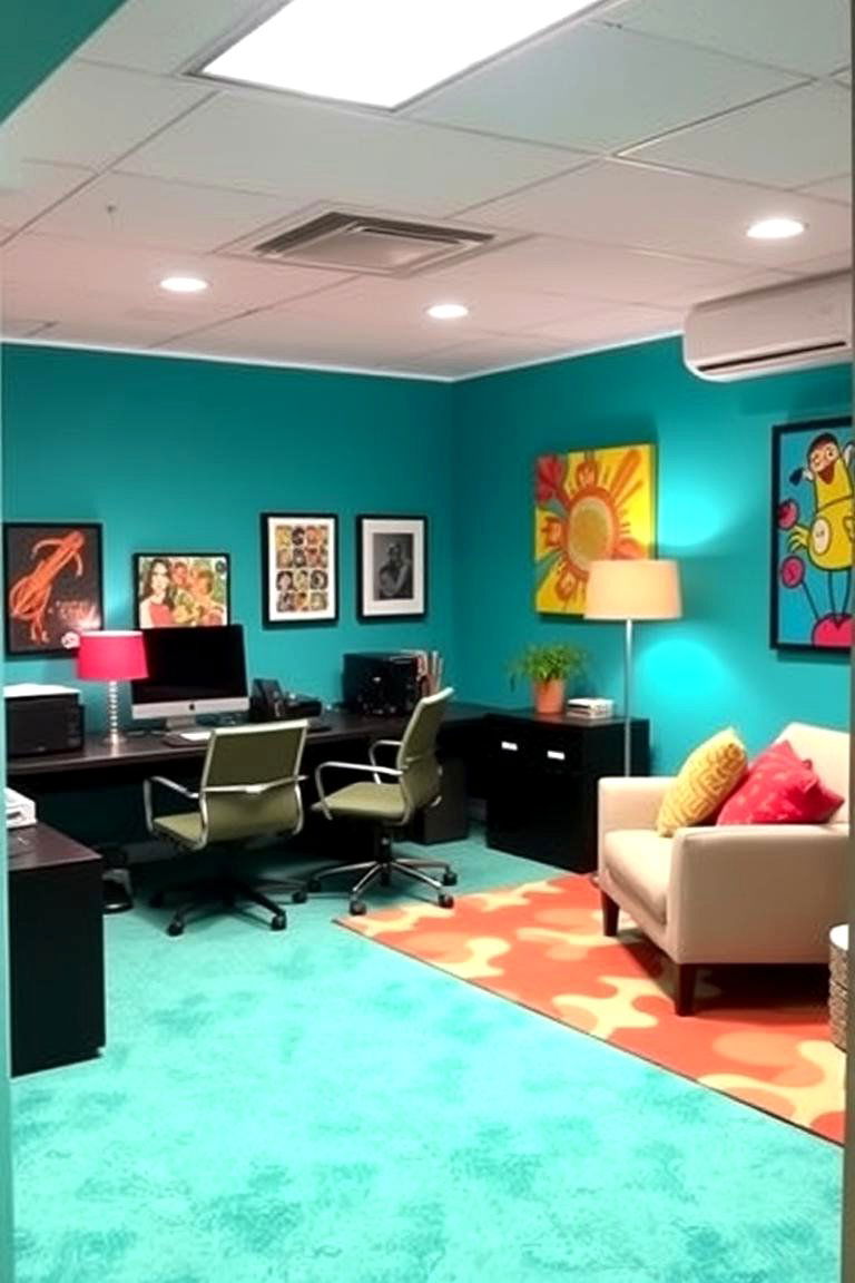 Vibrant Color Scheme - 24 basement office ideas