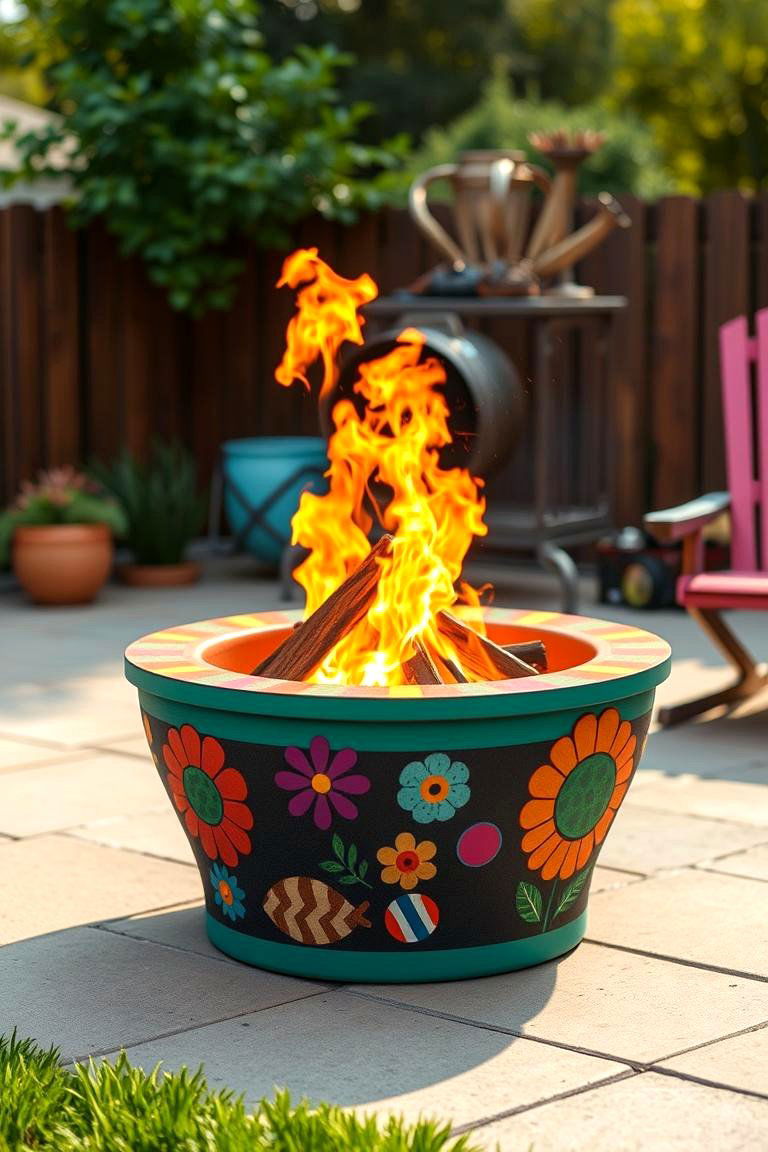Vibrant Color Splash Fire Pit - 24 Truck Rim Fire Pit Ideas