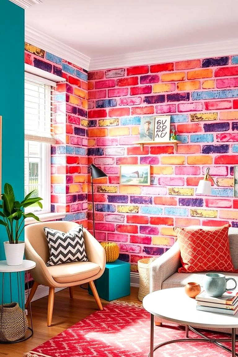 Vibrant Colored Brick Pop - 24 Brick Wallpaper Ideas